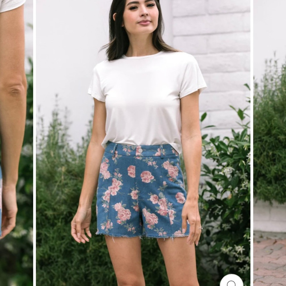Morning Lavender Pia Floral Denim Shorts
